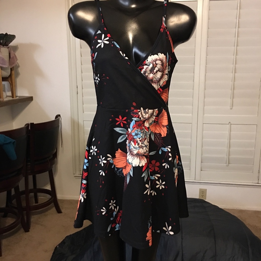 Sweet and sassy multi-colored spaghetti strap mini dress -medium